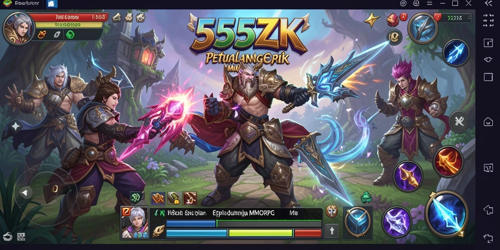 Tampilan gameplay 555ZK yang menampilkan karakter dalam pertempuran epik.