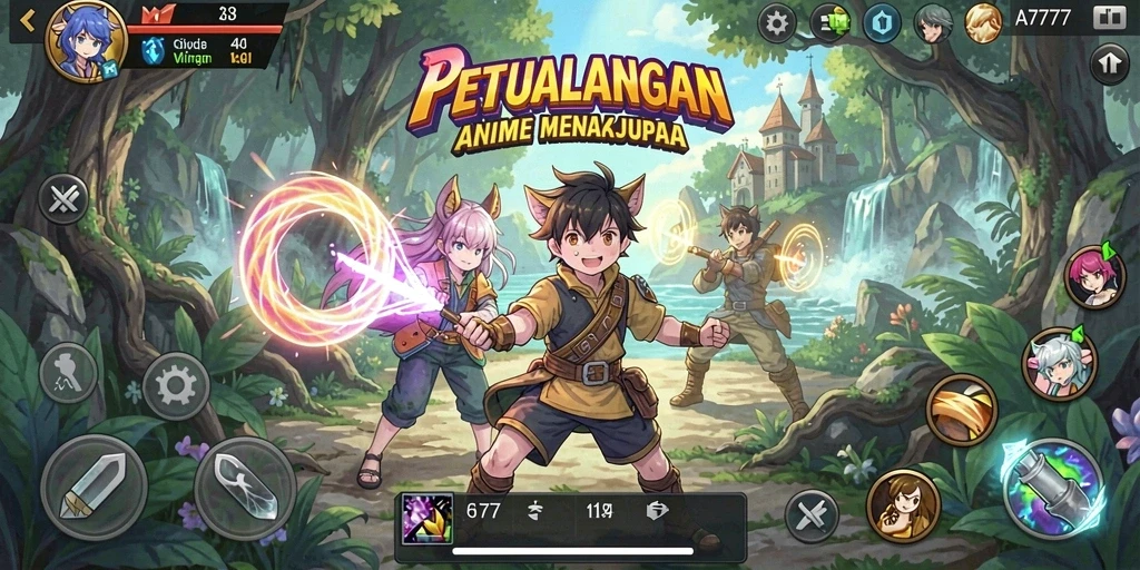 Tampilan gameplay yang memikat dengan karakter anime ikonik.