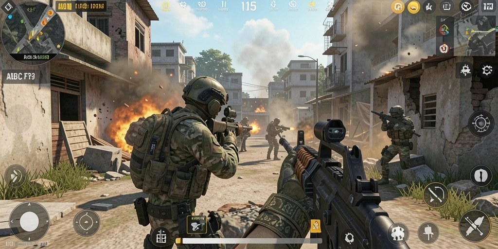 Tampilan gameplay epik dalam pertempuran FPS menegangkan.
