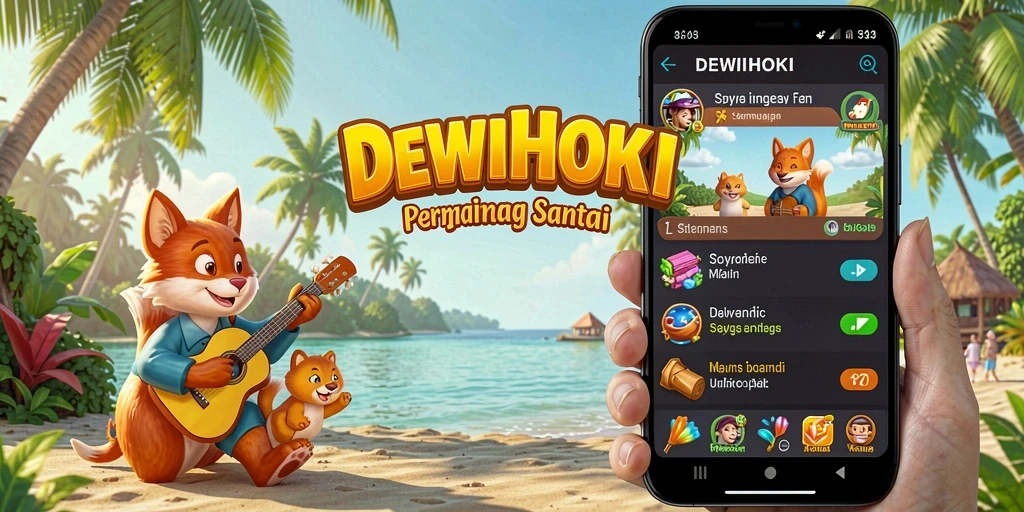 Screenshot gameplay DEWIHOKI yang ceria dan penuh warna.