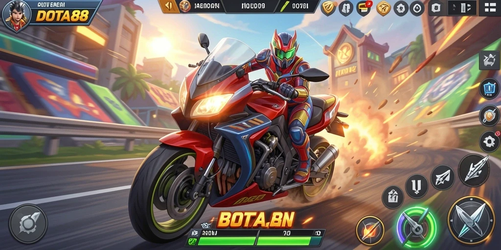 Screenshot DOTA88 menampilkan aksi balapan motor yang mendebarkan.
