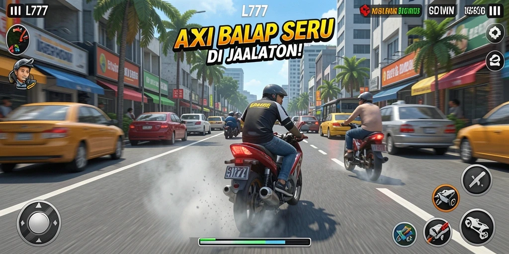 Tampilan gameplay L777 yang menegangkan di lintasan balap.