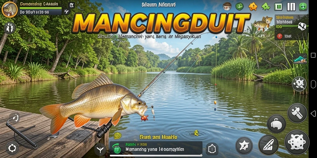 Screenshot MANCINGDUIT menampilkan suasana memancing yang realistik dan menarik.
