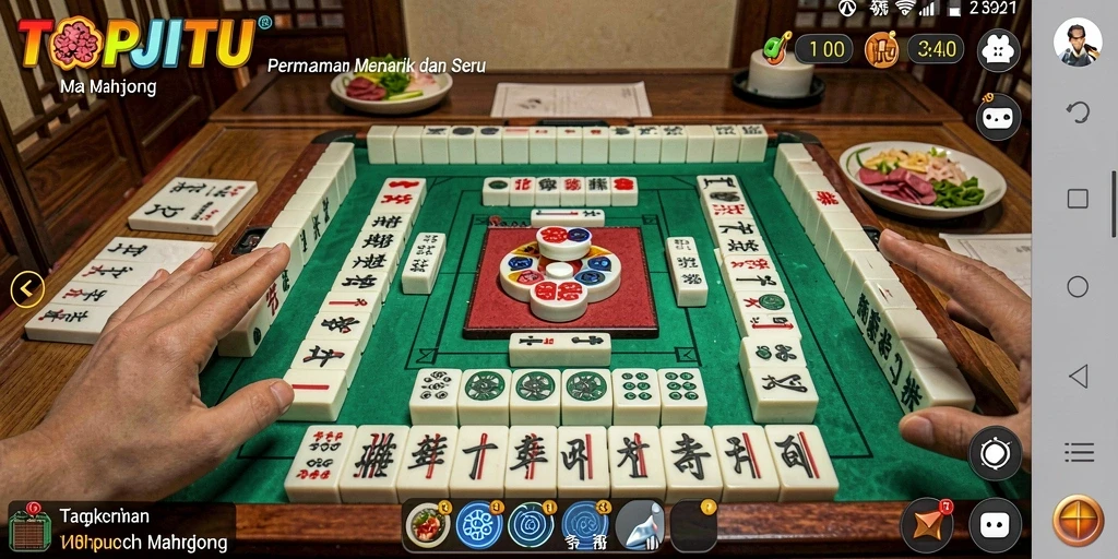 Screenshot gameplay seru dari TOPJITU menampilkan tantangan Mahjong.
